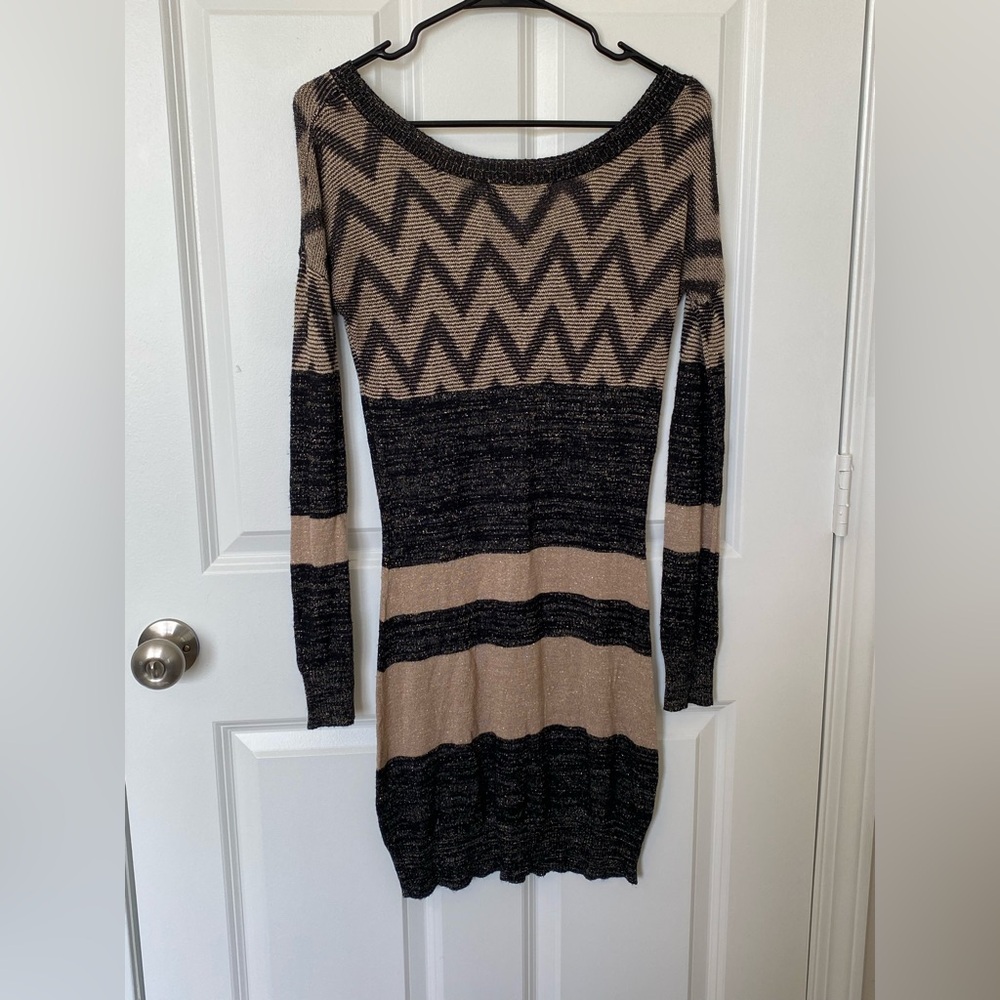 Body Central Black and Tan Knit Dress